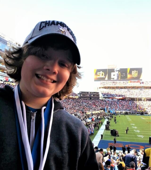 Gabe at the superbowl game