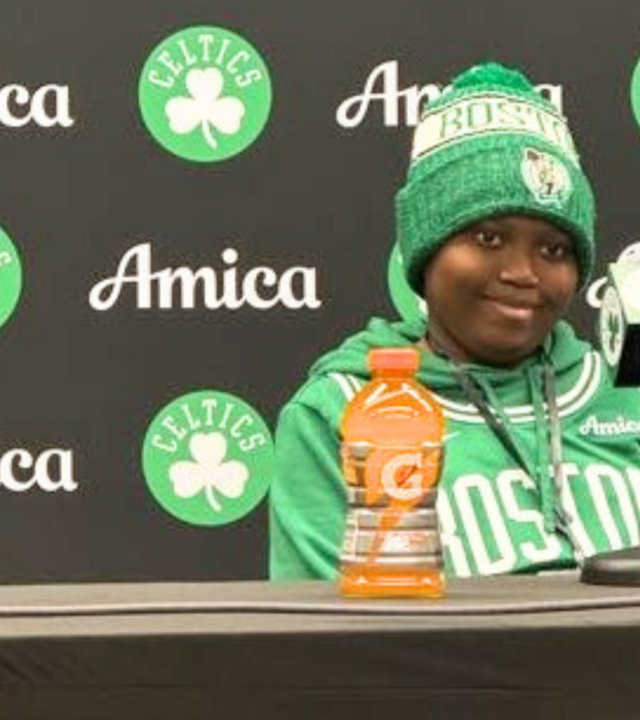 Ikenna at his personal press conference before the Celtics game