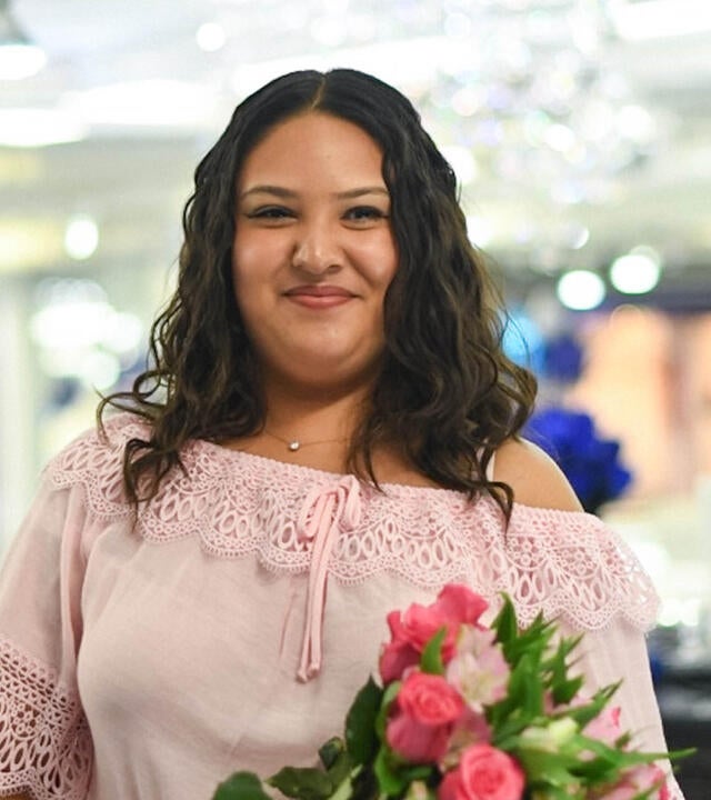 FY24 Wish Report - Wish Kid Janely holding a bouquet of flowers