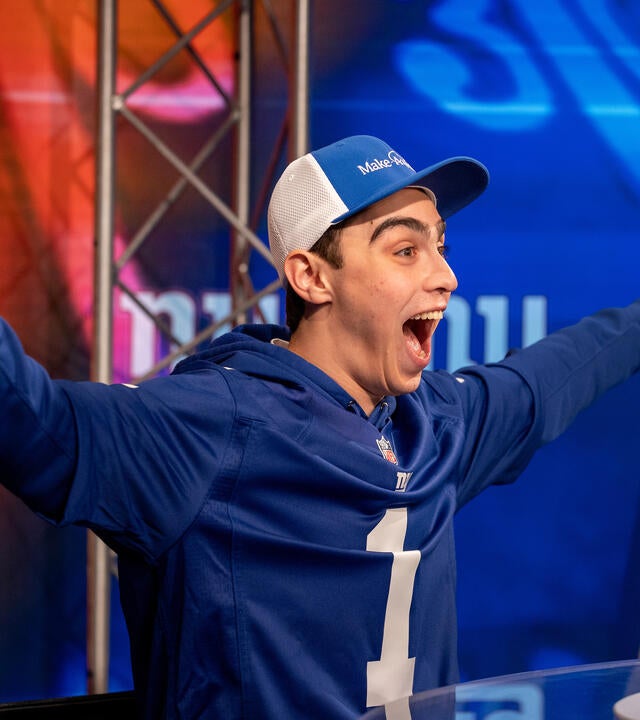 Sam's wish to announce the New York Giants' first draft pick at the NFL Draft