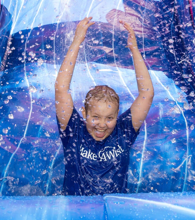 Wish kid Yami in water slide
