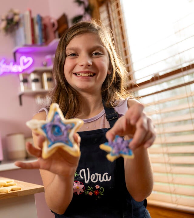 Wish kid Vera in her new baking kitchen