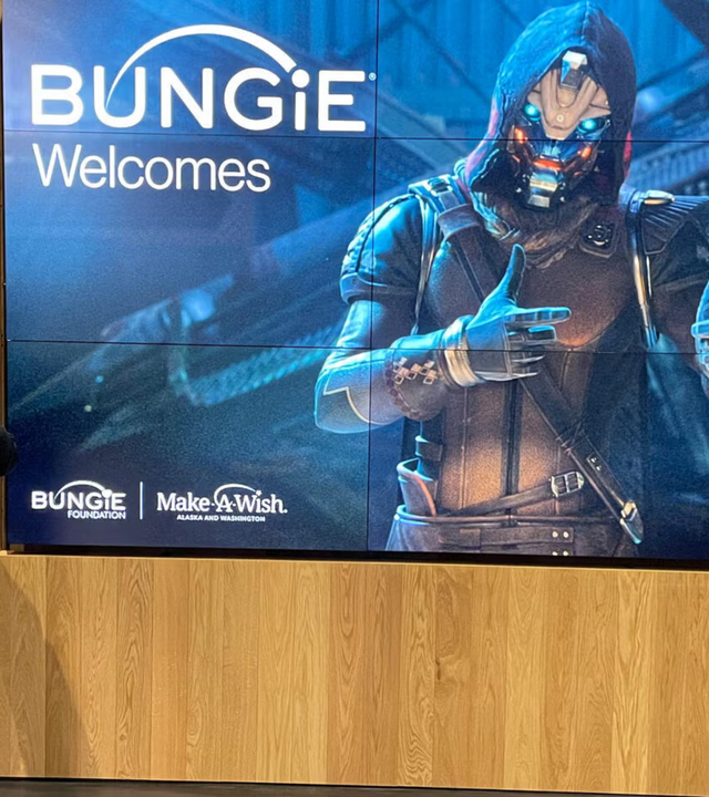 Wish Kid Wyatt in front of Bungie Sign