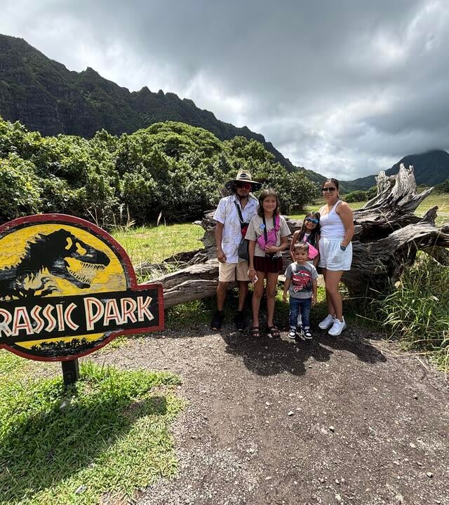 Miranda and her family at Jurassic Park