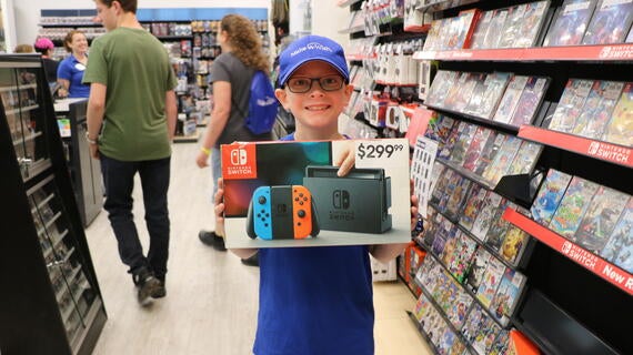 Seth shopping for gaming equipment at the Mall of America