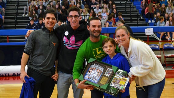 Wish Kid Parker with his parents, Wish Kid Sam, and Wish Kid Hunter at the Westlake for Wishes Pep Rally