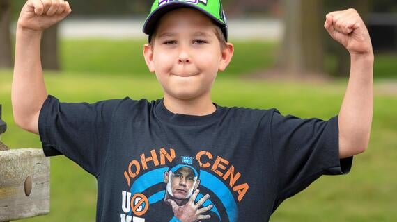 Evan posing like his hero John Cena