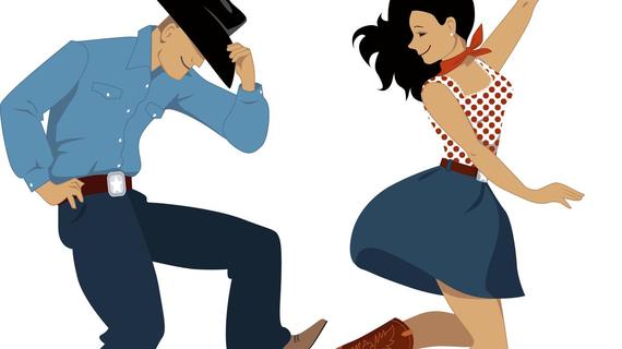 Two people country line dancing