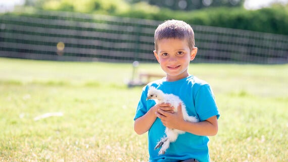 Wish kid Sawyer and a chicken