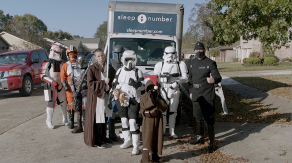 Group of Star Wars characters in front of Sleep Number truck