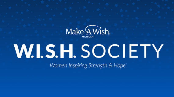 Wish Society logo on a blue gradient background that has a subtle star pattern