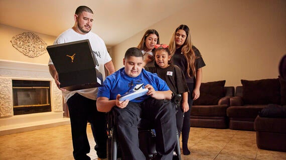 Jordan and his family look at the Jordan Brand shoe he designed
