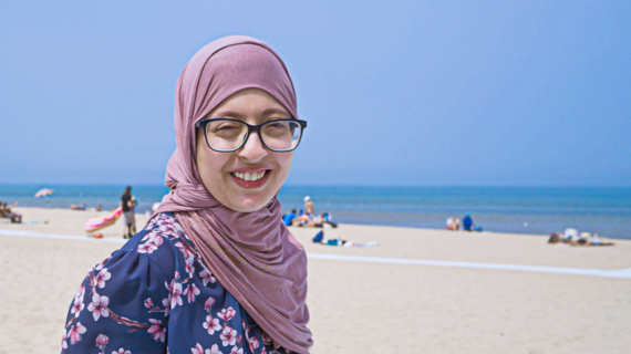 Nadene with her wish: an accessible beach path