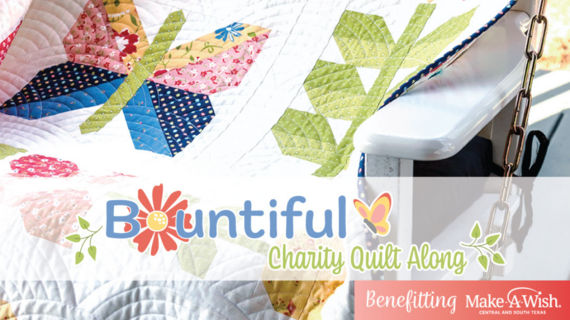 Bountiful Charity Quilt Along with a quilt full of colorful butterflies and flowers