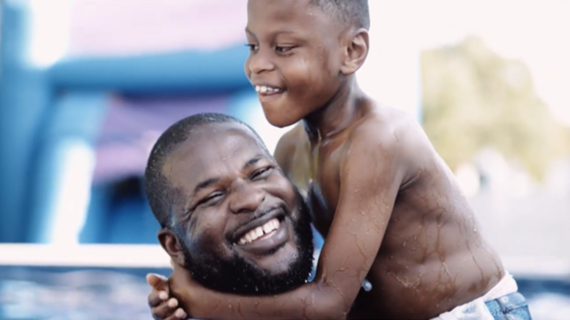 Wish child Xavier and his dad together in Xavier's pool