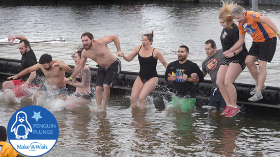 Group jumping into cold water