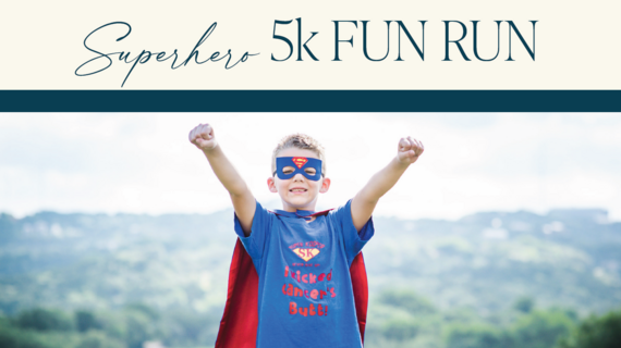 Superhero 5K Fun Run with image of boy with superhero outfit