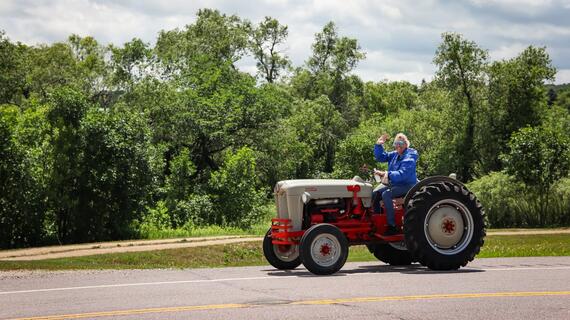 rae on tractor