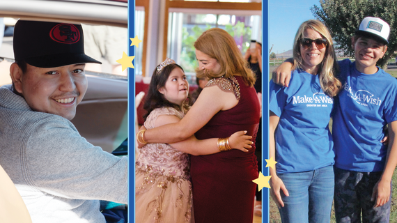 wish kid Ignacio; wish kid Lupita with mom Yolanda, wish kid Miles and his mom Natalie