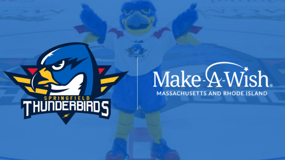 The logo for the Springfield Thunderbirds alongside the Make-A-Wish MA & RI logo