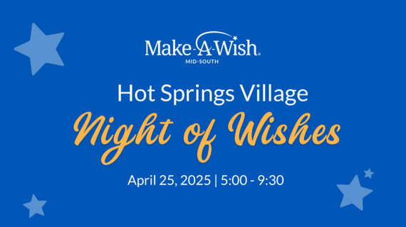 Hot Springs Village Night of Wishes Banner on blue background