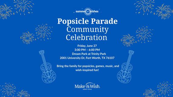 blue background with summer illustrations and Popsicle Parade event information