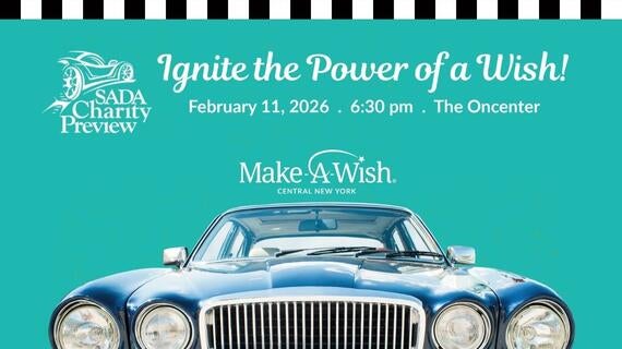 SADA invitation vintage car on a teal background with white lettering