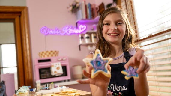 Wish kid Vera in her new baking kitchen