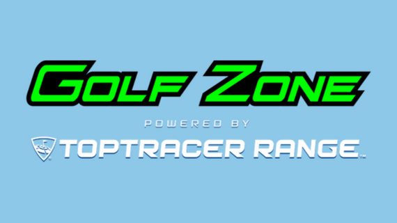 Golf zone logo in front of a light blue background