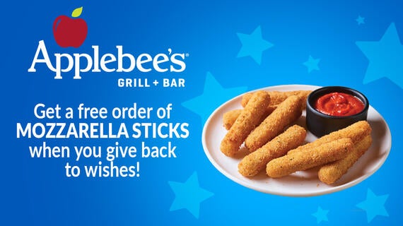 Get a free order of Mozzarella Sticks when you give back to wishes!