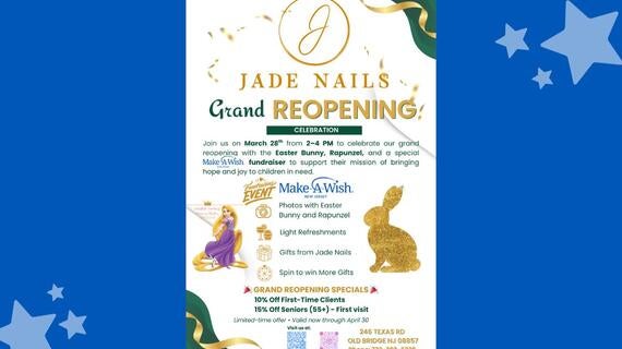 Image shows a flier for the Jade Nails Grand Reopening