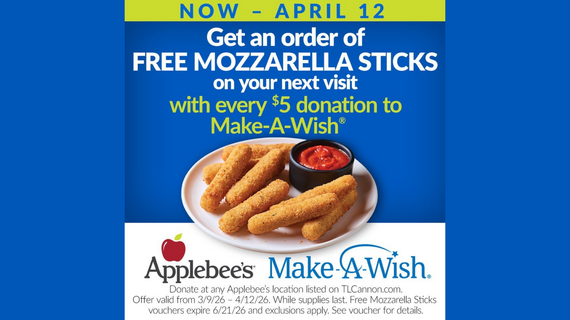 Applebees Flyer Free Mozzarella sticks with donation