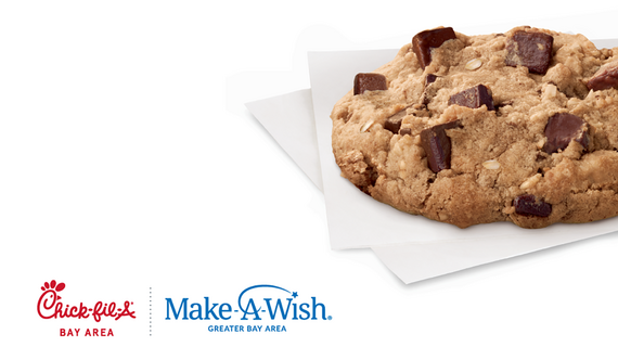 Chocolate chip cookie with Chick-fil-A and Make-A-Wish logos