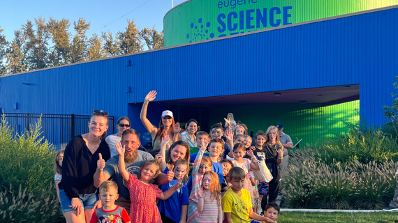 Families outside the Eugene Science Center