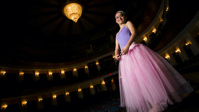 Gysella posando en su sección fotográfica en el Teatro Tapia