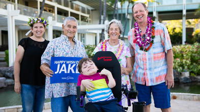 Jake's family and his new wheelchair