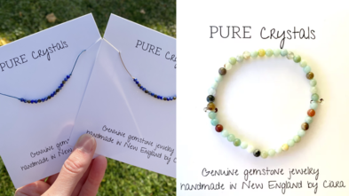 Sample photos of crystal necklaces and a bracelet from PURE by Ciara