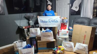 Joshua with all of his gifts wrapped up