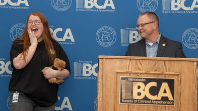 Margaret holding a press conference at the BCA
