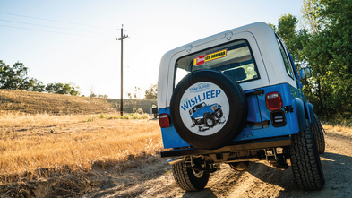 The customized back of the Wish Jeep, sponsored by Les Schwab