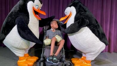Wish kid Demetrics meeting penguin characters