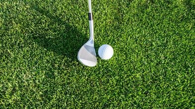 Golf ball about to be hit with a golf club