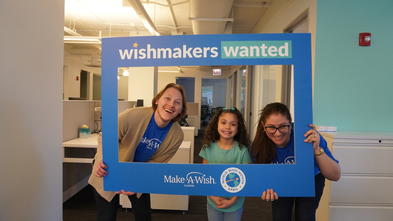 Wishes In Flight. Max, Avery and Andrea pose with the WishMakers Wanted Frame