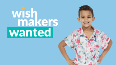 Wish kid Luke and "WishMakers Wanted" logo