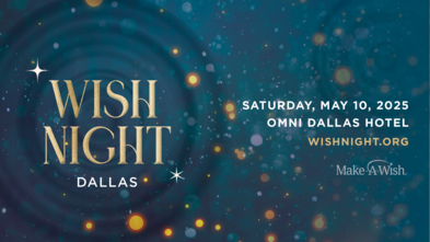 Wish Night Dallas 2025 on blue background with gold boca lighting