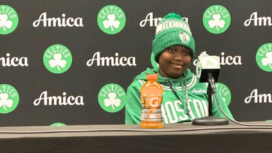 Ikenna at his personal press conference before the Celtics game