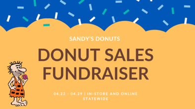 An image with the Sandy's Donuts caveman and event details