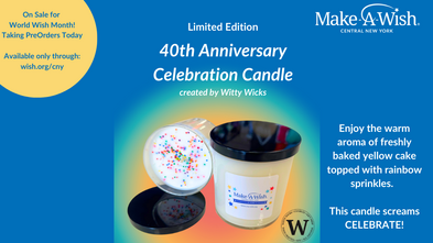 Witty Wicks Candle Flyer rainbow candle with writing