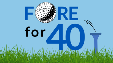 An image with a golf tee stating "Fore for 40" 