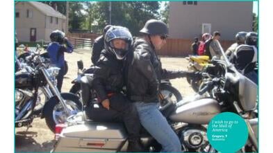 man and child on motorcycl Gregory 9 I wish to go to the mall of america